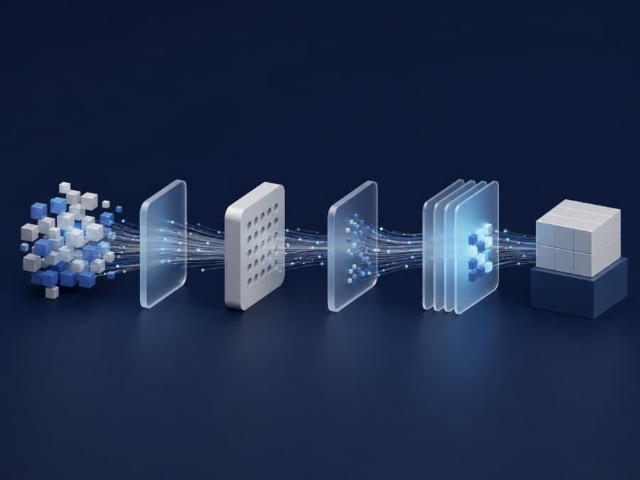 Data moving through processing and transformation stages